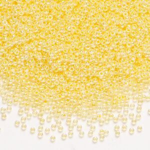 Seed bead, Miyuki, glass, pkg/35g, #15 rocaille, opaque inside dyed color luster light daffodil alabaster base (RR-516).
