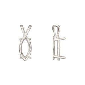 Pendant, Sure-Set&trade;, sterling silver, 14x7mm 4-prong marquise basket setting. Sold individually.