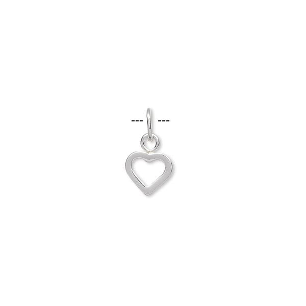 Charm, sterling silver, 7x6mm flat open heart. Sold per pkg of 6. image number 0