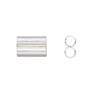 Bead 1pkg10 silver-finished, 15.5x10mm double tube / dot, steel