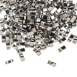 Seed bead, TILA&reg;, glass, pkg/40g, 5x2.3mm half tila rectangle, opaque nickel-plated, (HTL-190).