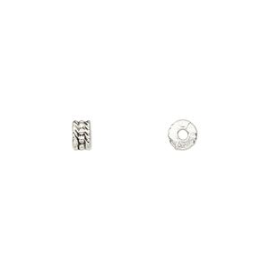 Bead 1pkg100 silver-plated "pewter", 5x3mm beaded rondelle, antique