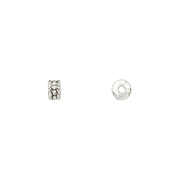Bead 1pkg100 silver-plated "pewter", 5x3mm beaded rondelle, antique image number 0