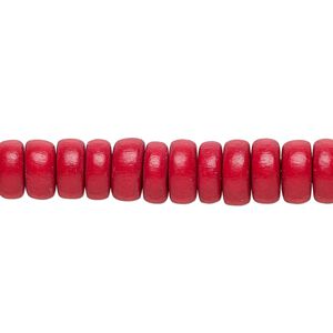 Bead 1pkg1, Taiwanese cheesewood (dyed / waxed), red, 8x4mm rondelle, 15-1/2 to 16 inches.