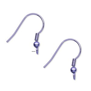 Ear wire fishhook 1pkg10 stainless steel / brass, 19mm / 3mm ball / 4mm coil / open loop, 21 gauge electro-coated purple 5 pair