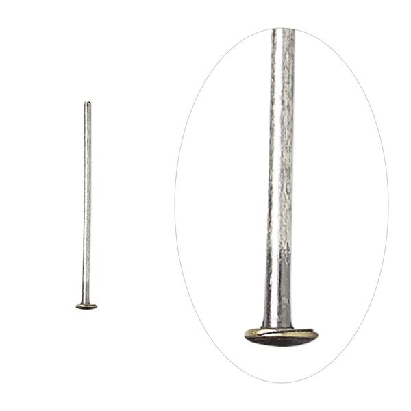 Head pin 1pkg100 silver-plated, 0.75 inch, 21 gauge brass antique image number 0