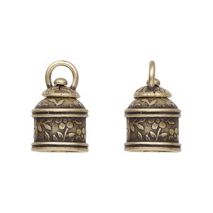 Cord end glue-in 1pkg2 brass, 15x12mm swivel tube / flower & leaves design / 9.5mm inside diameter, antiqued / JBB Findings