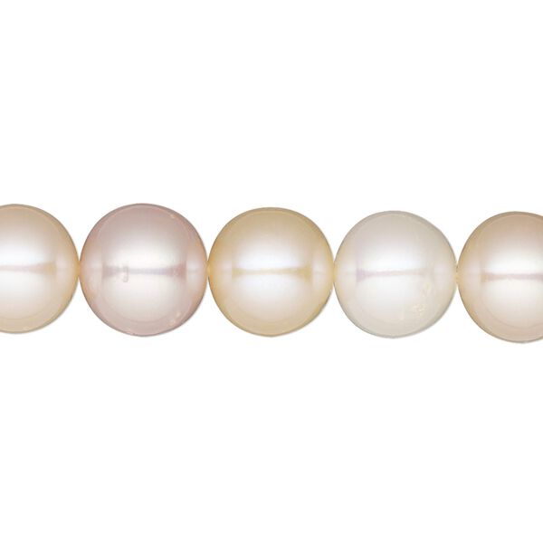 Pearl, White Lotus&trade;, cultured freshwater (bleached), white / peach / mauve, 10-11mm semi-round, B- grade, Mohs hardness 2-1/2 to 4. Sold per 15-1/2" to 16" strand. image number 0