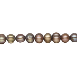 Freshwater pearl 1pkg1, semi-round, 15 inch purple bronze peacock 5-7mm cultured
