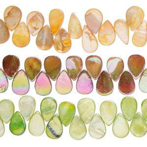 Mother-of-pearl shell 1pkg3, top-drilled flat teardrop bead mix 15 inch multicolored AB 12x8mm-16x11mm