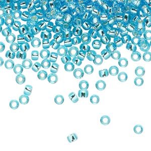 Seed bead, TOHO BEADS&reg;, glass, pkg/50g, #8 round, transparent silver-lined aquamarine (TR-08-23).