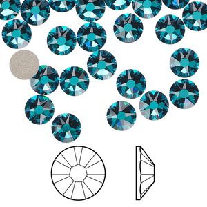 Flat back 288pk blue zircon foil back, Swarovski&reg; 6.32-6.5mm rose round SS30 2088