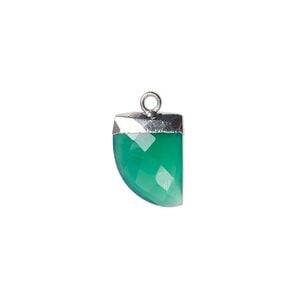 Drop, green onyx (dyed) and silver-plated copper, 14x10mm-15x12mm hand-cut faceted flat tooth. Sold individually.