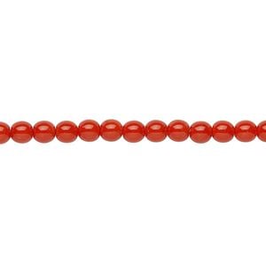 Bead, Czech dipped d&eacute;cor glass druk, opaque red-orange, 4mm round. Sold per 15-1/2" to 16" strand.