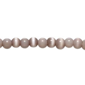 Bead, cat's eye glass (fiber optic glass), light purple, 4-6mm round. Sold per 14-inch strand, approximately 85 beads.