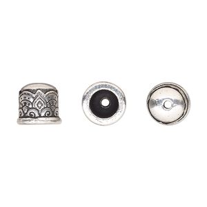 Cord end, TierraCast&reg;, antique silver-plated pewter (tin-based alloy), 9mm with temple design, 5.7mm inside diameter. Sold per pkg of 2.