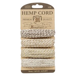 Cord 1pkg4, Hemptique&reg;, polished hemp, assorted colors, 1mm diameter, 20-pound test. 30-foot sections.