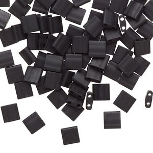 Seed bead, TILA&reg;, glass, pkg/40g, 5mm full tila square, opaque matte black, (TL-401F).