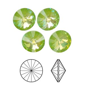 Chaton 2pk crystal ultra green AB, Crystal Passions&reg; 12mm rivoli 1122