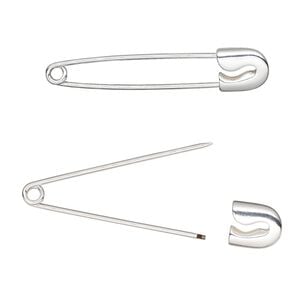 Safety pin 1pkg10  silver-plated, 2.375 inch, brass / stainless steel