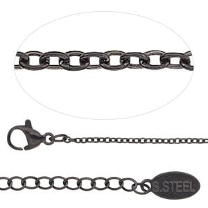 Chain 1pkg1 cable, 1.5mm / lobster claw clasp, black-finished stainless steel 18 inch