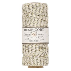 Cord, Hemptique&reg;, polished hemp, metallic gold and natural, 1mm diameter, 20-pound test. Sold per 205-foot spool.