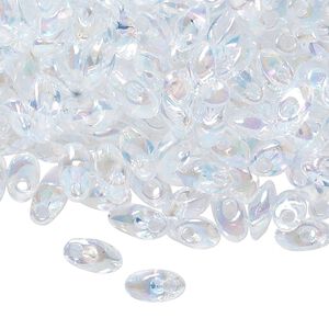 Seed bead, Miyuki, glass, pkg/250g, 7x4mm long magatama, translucent luster rainbow clear (LMA-250).