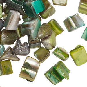 Mother-of-pearl shell 1pkg2oz, triangle tube bead, mix multi-green 6x5mm-12x8mm
