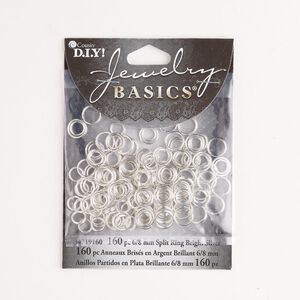 Split ring mix 1pkg160 silver-finished, 6mm & 8mm round / steel