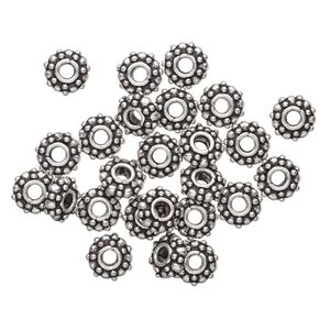 Bead 1pkg25 silver-finished "pewter", 10x4mm beaded rondelle, antique