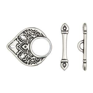 Clasp toggle 1pkg10 silver-plated pewter (tin alloy), 21x18.5mm double-sided temple, antique TierraCast&reg; 3-strand