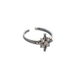 Toe ring, sterling silver and crystal, clear AB, 11mm wide with flower design, adjustable. Sold individually.