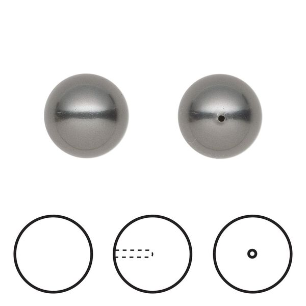 Pearl 100pk dark grey, Swarovski&reg; 12mm half-drilled round 5818 image number 0