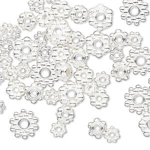 Bead mix 1pkg50 silver-finished "pewter", 4x1mm-8.5x3mm beaded rondelle