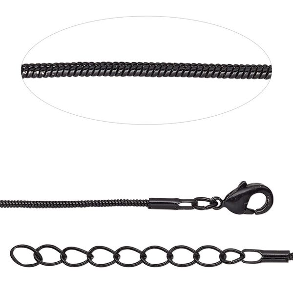 Chain 1pkg1 snake, 1mm / lobster claw clasp, black-finished brass 18 inch image number 0
