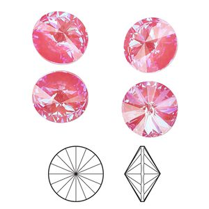 Chaton 4pk crystal lotus pink DeLite, Crystal Passions&reg; 12mm rivoli 1022