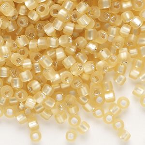 Seed bead, Dyna-Mites&trade;, glass, silver-lined translucent matte light gold, #6 round with square hole. Sold per 1/2 kilogram pkg.