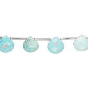 Imperial crown turquoise 1pkg15, hand-cut top-drilled faceted puffed teardrop bead natural 7-9mm