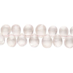 Rose quartz 1pkg1, hand-cut top-drilled faceted puffed teardrop bead natural 7 inch 6x5mm-8x6mm