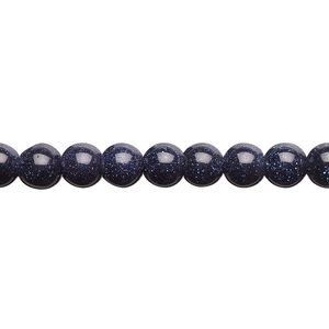 Bead, blue goldstone (glass) (man-made), 6mm round. Sold per 15-1/2" to 16" strand.