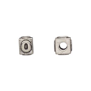 Bead 1pkg4 pewter, 8x6mm rectangle / number 0, antiqued Dione&reg;