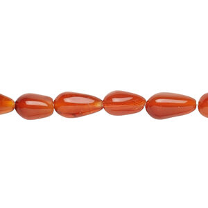 Bead, carnelian (dyed / heated), medium to dark orange-red, 6x5mm-14x6mm hand-cut teardrop, C grade, Mohs hardness 6-1/2 to 7. Sold per 14-inch strand.