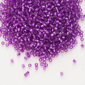 Seed bead, Delica&reg;, glass, pkg/50g, #11 round, transparent outside dyed silver-lined magenta (DB-1345).