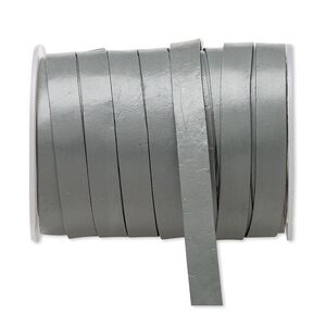 Cord, leather, grey, 12mm flat. Sold per 5-yard spool.