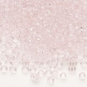 Seed bead, Dyna-Mites&trade;, glass, transparent light pink, #6 round. Sold per 40-gram pkg.