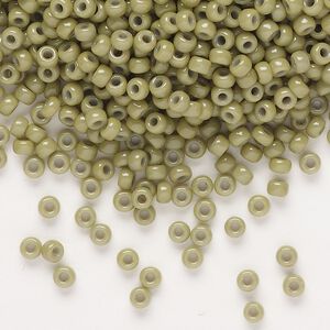 Seed bead, Miyuki, glass, pkg/50g, #8 rocaille, Duracoat&reg; opaque outside dyed cactus (RR-4474).