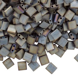 Seed bead, TILA&reg;, glass, pkg/10g, 5mm full tila square, opaque matte metallic silver grey, (TL-2002).