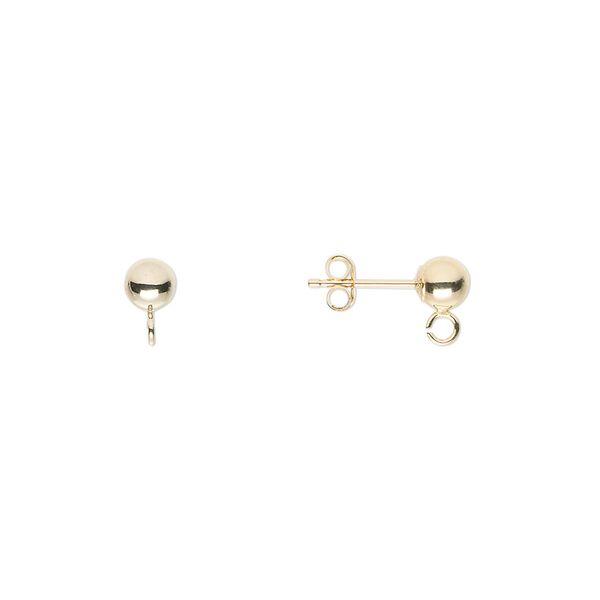 Earstud 1pkg2 14Kt gold, 4mm ball post / 1 split loop, 1 pair image number 0
