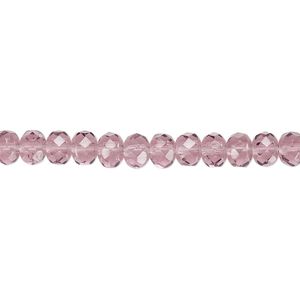 Bead, Czech fire-polished glass, amethyst purple, 5x4mm faceted rondelle. Sold per 15-1/2" to 16" strand.