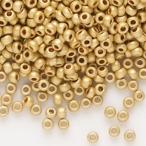 Seed bead, Preciosa Ornela Czech glass, pkg/500g, #8 rocaille, opaque matte metallic terra dyed gold clear, (18581).